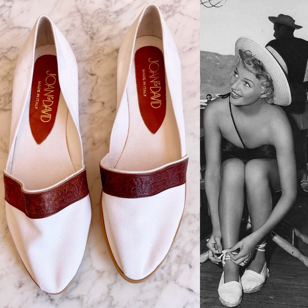Vintage 80s Italian Canvas and Leather Slip on Espadrille - Picture 10 of 16